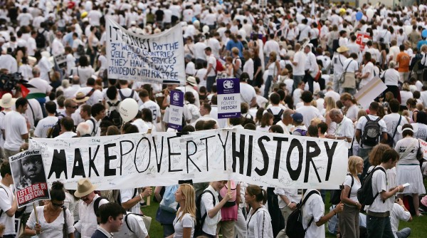 2 juillet 2005 à la marche "Make Poverty History" à Edimbourg, Irlande. Photo by Bruno Vincent/Getty Images.