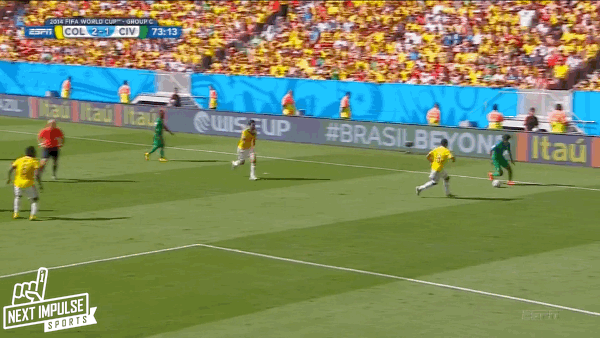 Gervinho scores against Colombia in the 2014 World Cup