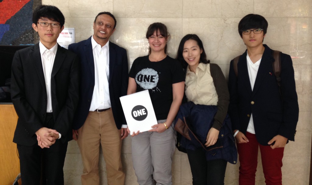 ONE Campaigns Manager Saira with ONE members in Seoul, South Korea.
