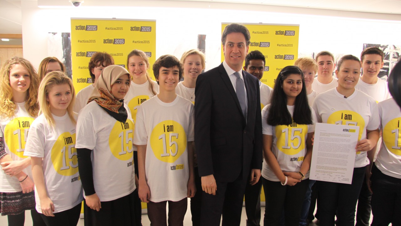 Ed miliband with 15 year olds