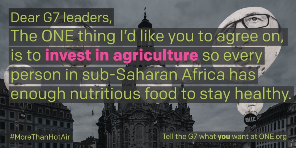 ONE's policy objective on agriculture at the G7 Summit.