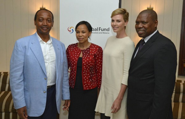 Patrice Motsepe, Precious Moloi-Motsepe, Global Fund Ambassador Charlize Theron and KwaZulu-Natal Premier Zweli Mkhize at the Global Fund dinner. Photo Credit: www.flickr.comgovernmentza