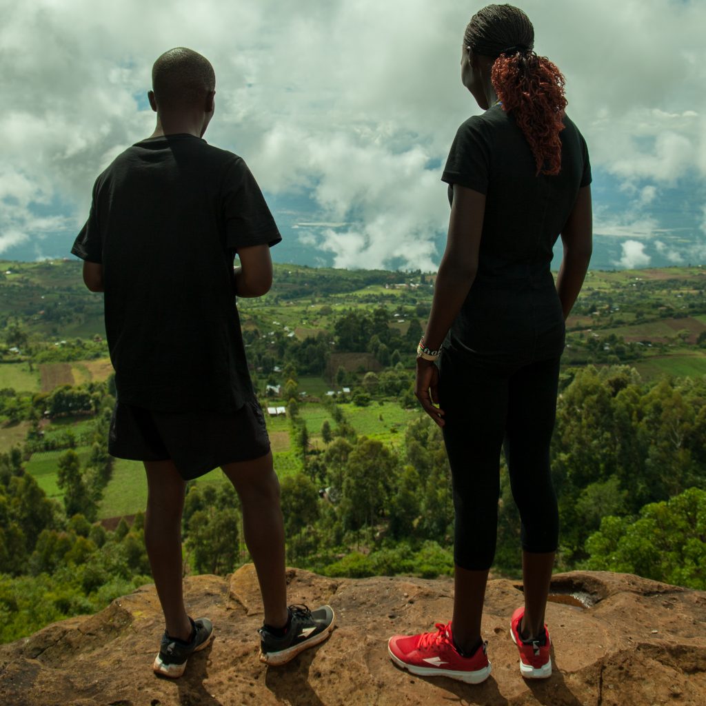 Runners Joan Cherop (right) and Justin Lagat (left) in Kenya.