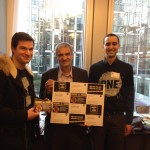 French ONE members hand in a sample of postcards to Jean-Paul Besset, French MEP from the Greens party