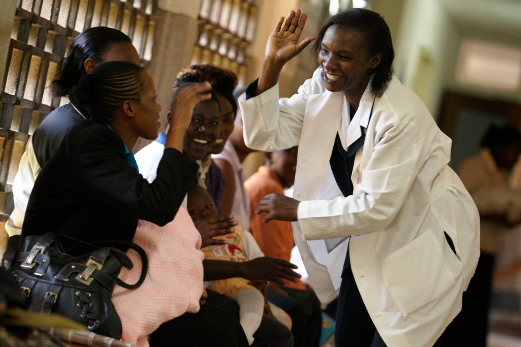 Kenyan health worker Pauline greets patients at her clinic. Photo: Morgana Wingward