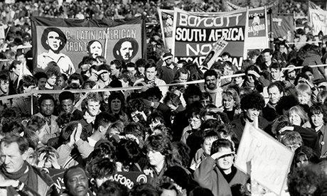 Demonstrators outside South African Embassy London During An Anti Apartheid Rally