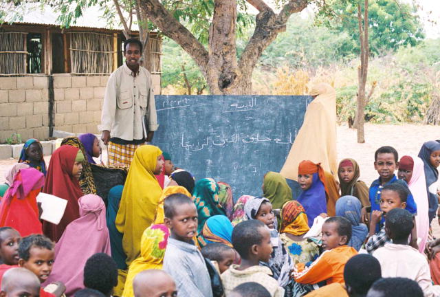 An outdoor school at the Dadaab Somali refugee camp in Kenya. 