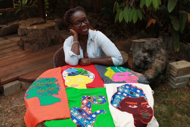 Simone Witherspoon, a T-shirt designer, credits Cooper with helping today’s young female entrepreneurs in Liberia grow as professionals through raising standards and providing constructive feedback. (Photo courtesy of Myeonway Designs)